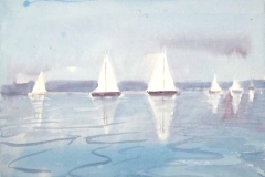 7756, Windstille am Neusiedlersee, 1982, Aquarell / Papier, 43x56,5 cm