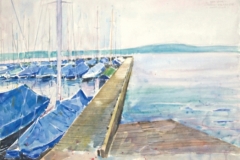 10520, Der Steg – Starnbergersee – Jacht Club, Aquarell, 41x55,5 cm