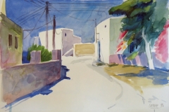 2034, Dorfstraße, 1994, Aquarell, 56 x 39 cm