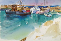 2064, Patmos, Boote, 1985, Aquarell, 57 x 38,5 cm