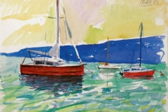 720, Segelboote im Hafen von Piran, 1983, Aquarell, 39 x 28,5 cm