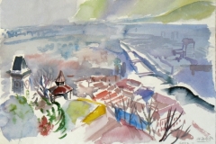 814, Graz, Blick auf Uhrturm und Stadt, 1984, Aquarell, 57 x 40 cm