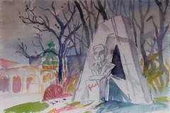 6109, Stadtpark, Lehar-Denkmal, Aquarell, 57 x 39,5 cm