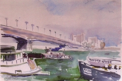 6232, Reichbrücke mit UNO-City, 1984, Aquarell, 57 x 39 cm