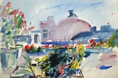 7583, Blick von meinem Atelier, 1980, Aquarell / Papier, 50x65 cm