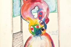 15419, der Besuch, Wachskreiden/Papier, 1972, 43x30 cm