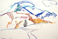 7880, Blick auf den Berg, 03.01.72, Wachskreide / Papier, 42,5x61 cm