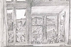 7654, Blick vom Atelier, 1998, Bleistift/Papier, 29,5x42 cm